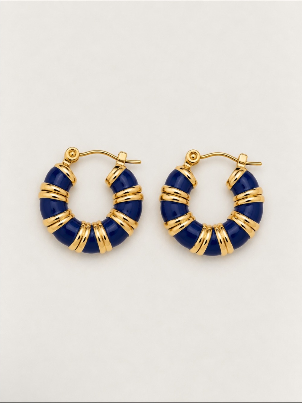 New! Navy Blue Striped Huggie Earrings NWOT